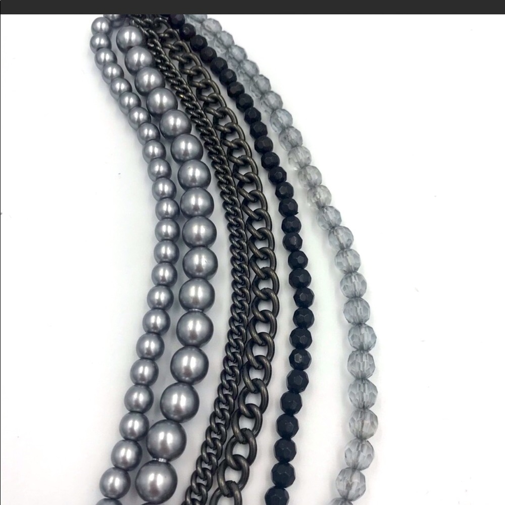 Multichain, black, silver, metal & pearl necklace